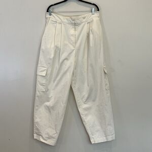 Du Paradis Anthropologie Pleated Cotton Cargo Pant Wide Leg Pale Yellow XL